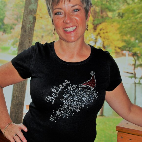 Christmas Believe rhinestone bling short sleeved shirt XS S M L XL XXL 1X 2X … - Picture 4 of 6